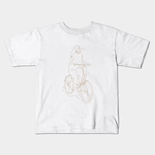 Women On Bicycle ( Line ) Kids T-Shirt